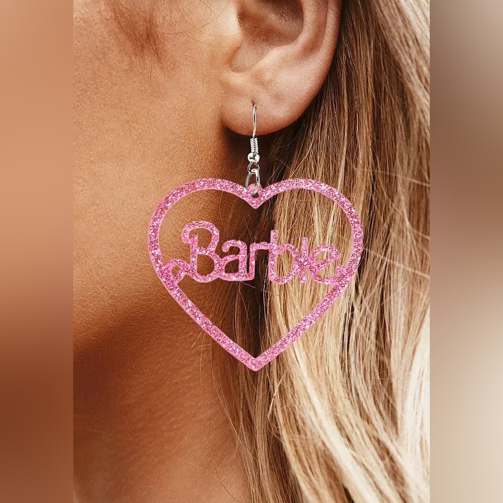 Pink Heart Barbie Earrings